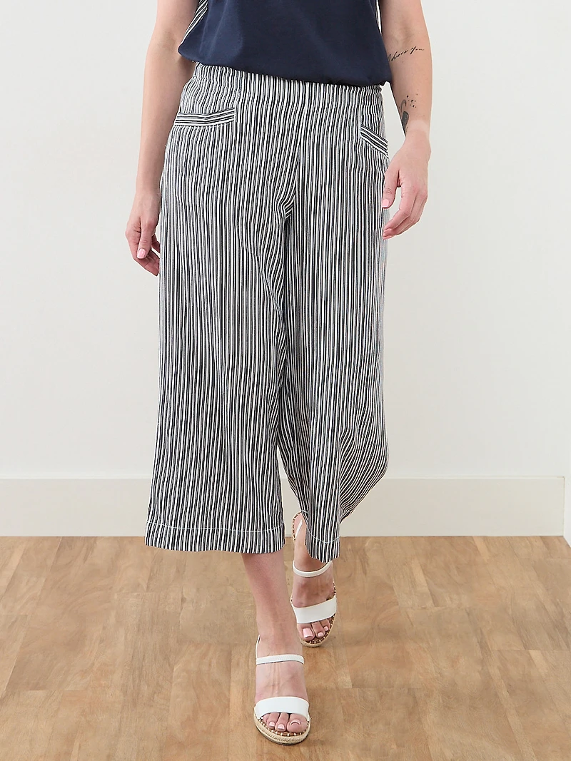 Tonia Linen-Blend Stripe Crop Pant