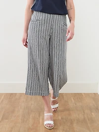 Tonia Linen-Blend Stripe Crop Pant