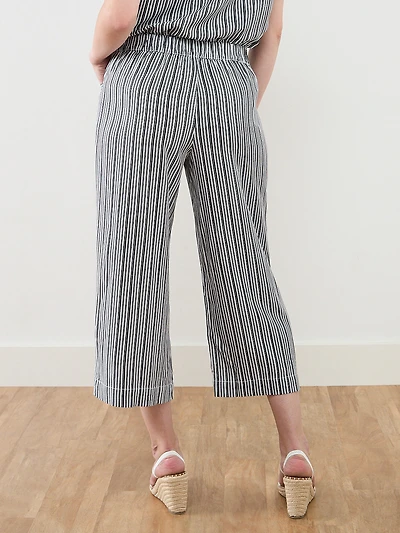 Tonia Linen-Blend Stripe Crop Pant