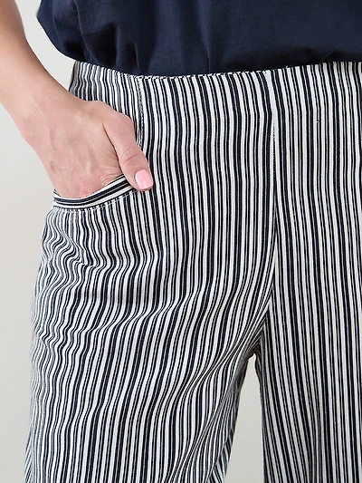 Tonia Linen-Blend Stripe Crop Pant