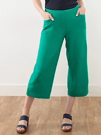 Tonia Linen-Blend Jade Wide Crop Pant