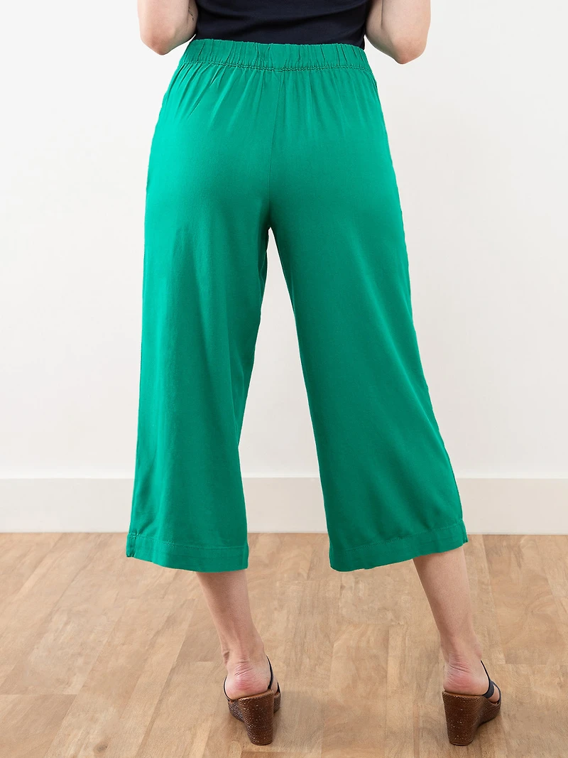 Tonia Linen-Blend Jade Wide Crop Pant