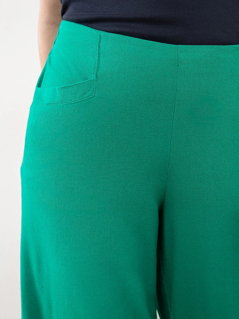 Tonia Linen-Blend Jade Wide Crop Pant
