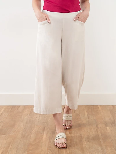Tonia Linen-Blend Stone Wide Crop Pant