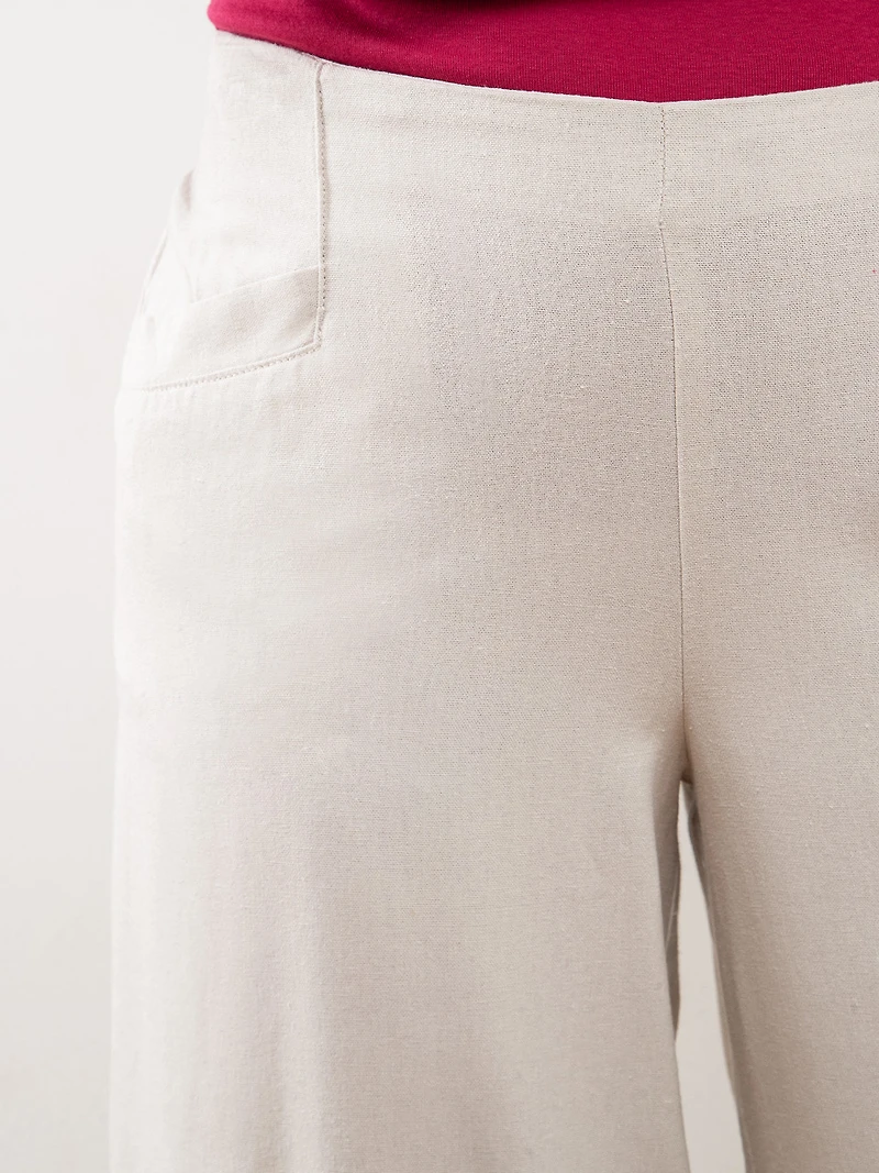 Tonia Linen-Blend Stone Wide Crop Pant