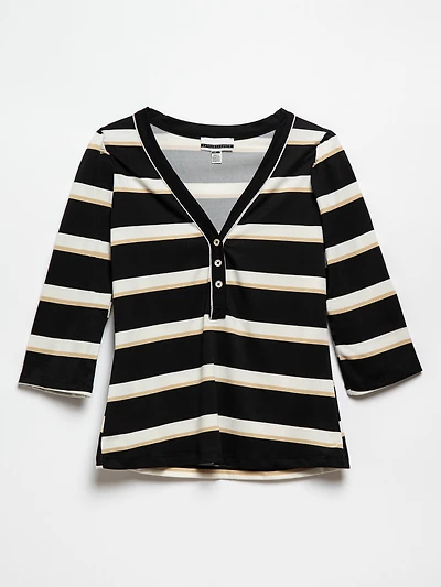 V-Neck Button Front Top