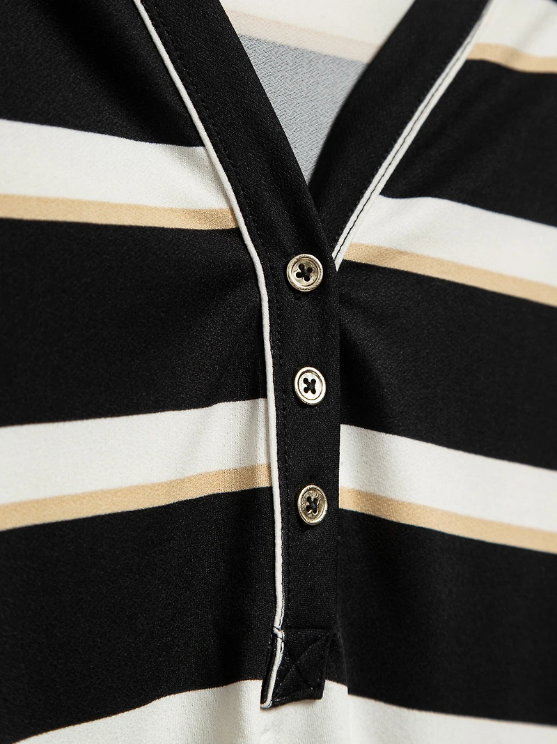 V-Neck Button Front Top
