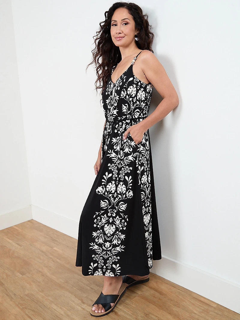 Black/White Maxi Dress with Bead Detail