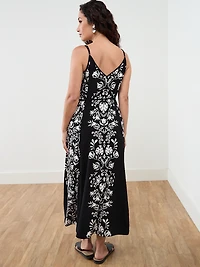 Black/White Maxi Dress with Bead Detail