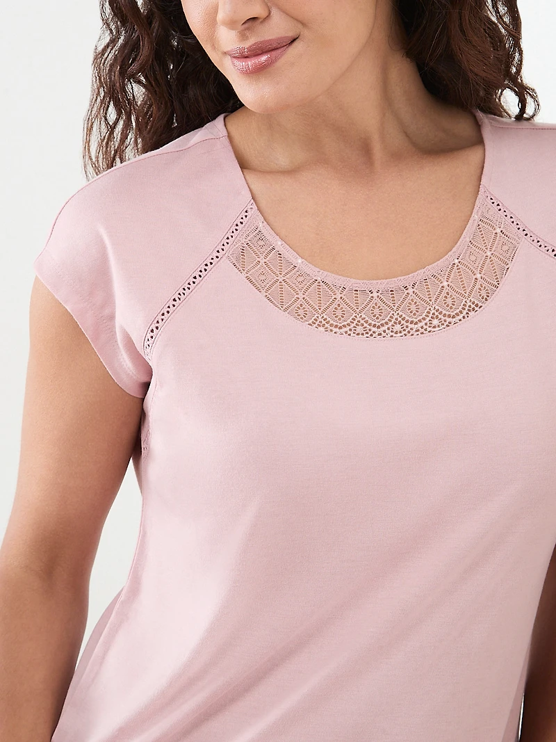 Cap Sleeve Knit Lace Top