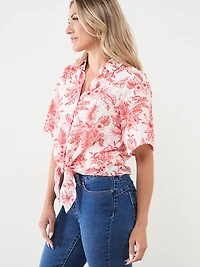 Collared Tie Front Seersucker Blouse