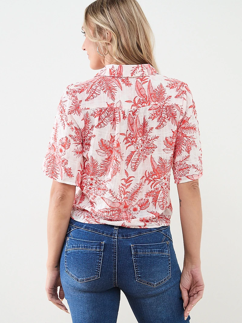 Collared Tie Front Seersucker Blouse