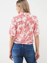 Collared Tie Front Seersucker Blouse
