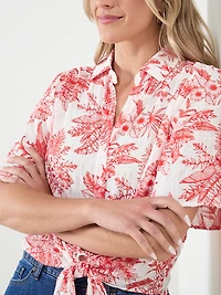 Collared Tie Front Seersucker Blouse