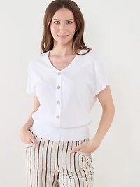 Dolman Sleeve Textured V-Neck Top