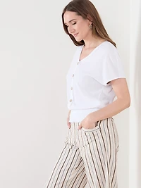 Dolman Sleeve Textured V-Neck Top