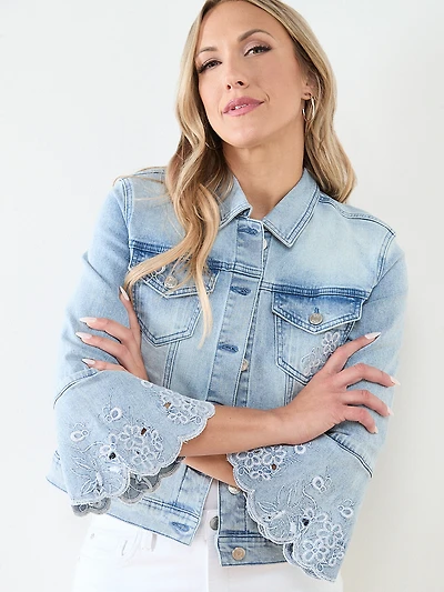 Embroidered Bell Sleeve Jean Jacket
