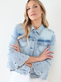 Embroidered Bell Sleeve Jean Jacket