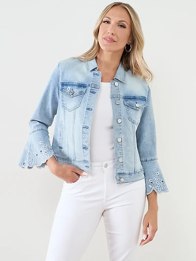 Embroidered Bell Sleeve Jean Jacket