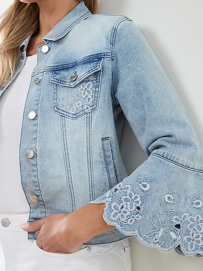 Embroidered Bell Sleeve Jean Jacket