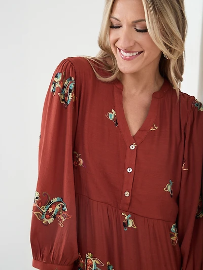 Embroidered Peasant Dress