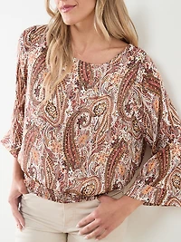 Kimono Blouse with Smocked Hem