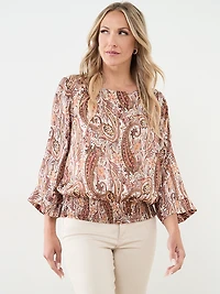 Kimono Blouse with Smocked Hem