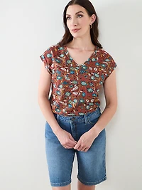 Knit Shoulder Trim T-Shirt in Solid Terracotta