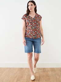 Knit Shoulder Trim T-Shirt in Solid Terracotta