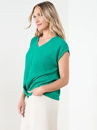 Knot Front V-Neck Top with Crochet Detail