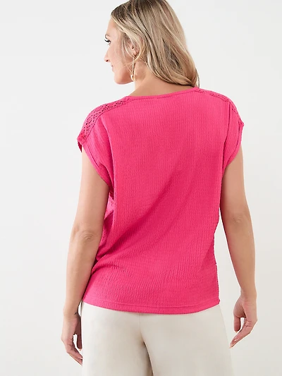 Knot Front V-Neck Top with Shoulder Detail