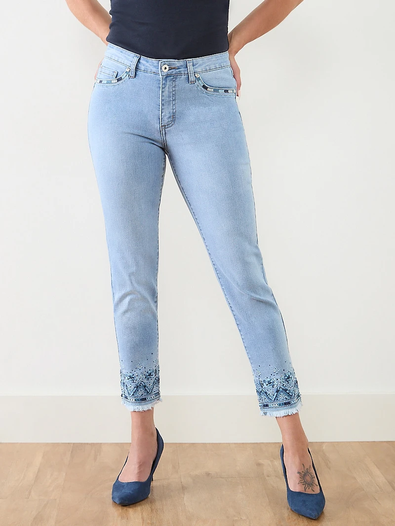Lilly Embroidered Slim Ankle Jean