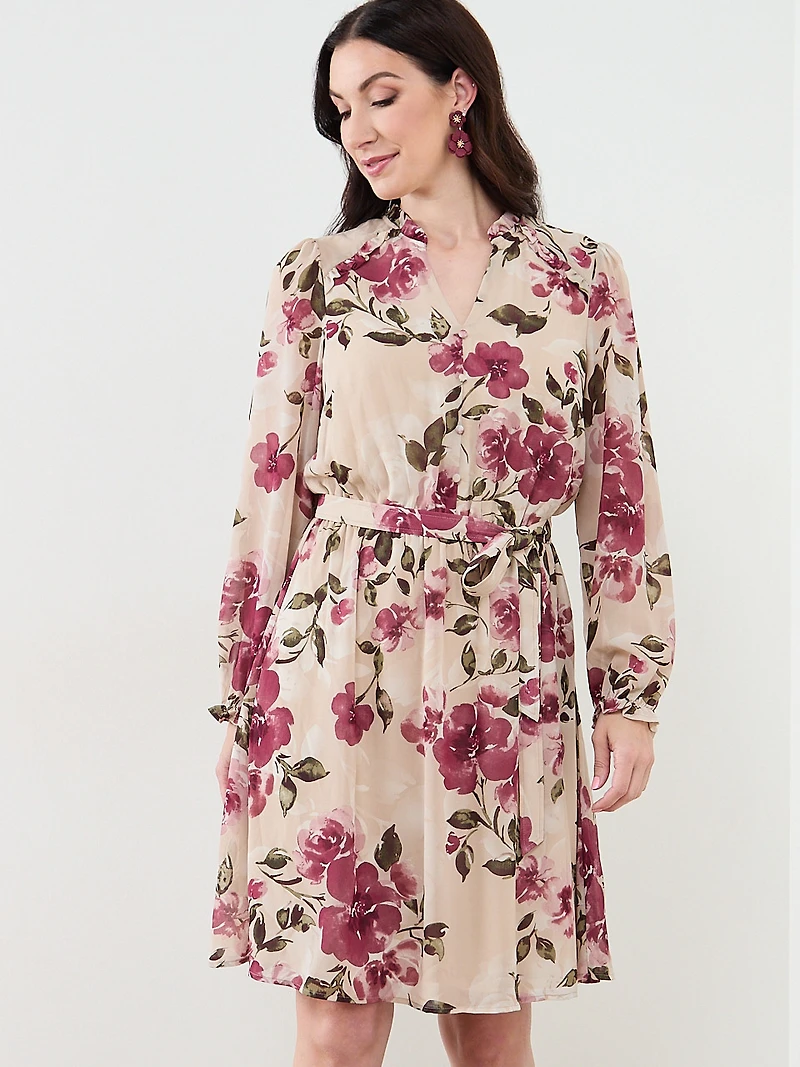 Long Sleeve Dusty Floral Shirt Dress