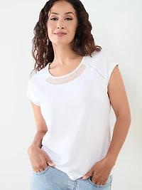 Petite Cap Sleeve Knit-Lace Top