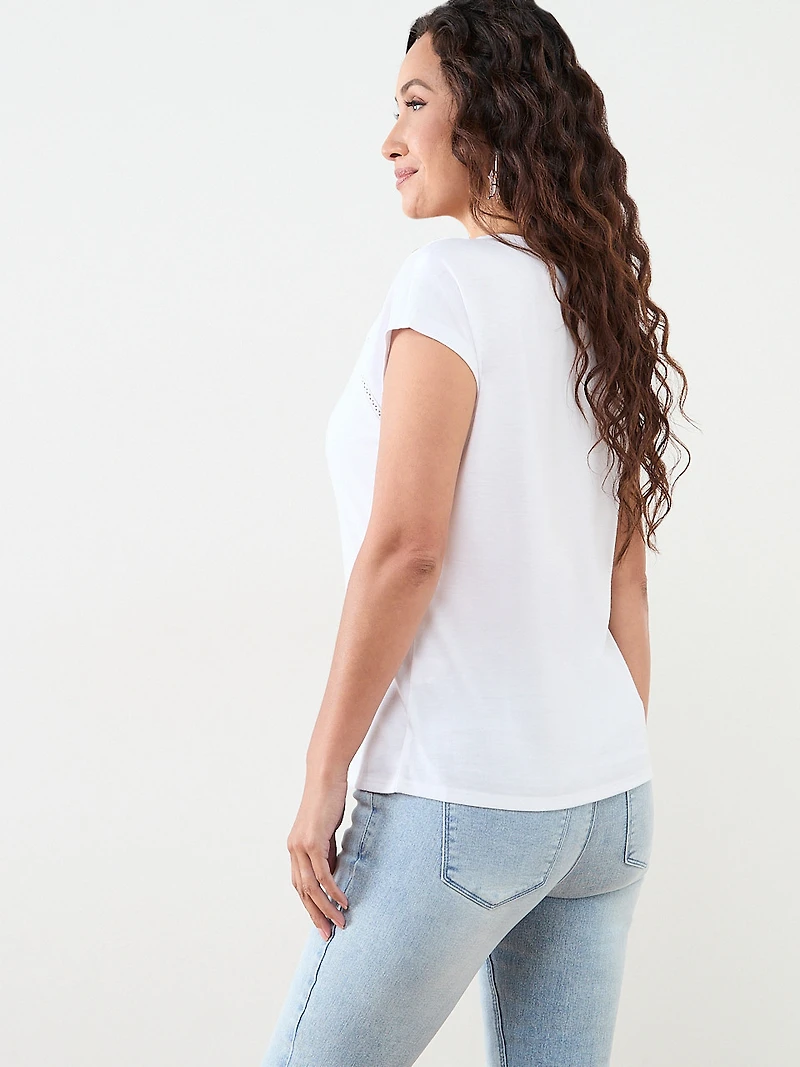 Petite Cap Sleeve Knit-Lace Top