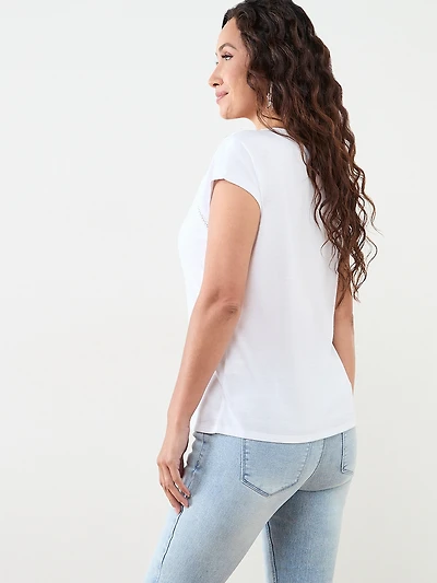 Petite Cap Sleeve Knit-Lace Top