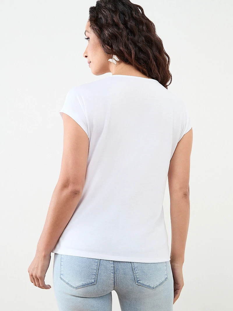 Petite Cap Sleeve Knit-Lace Top