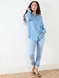 Petite Chambray Roll-Tab Blouse