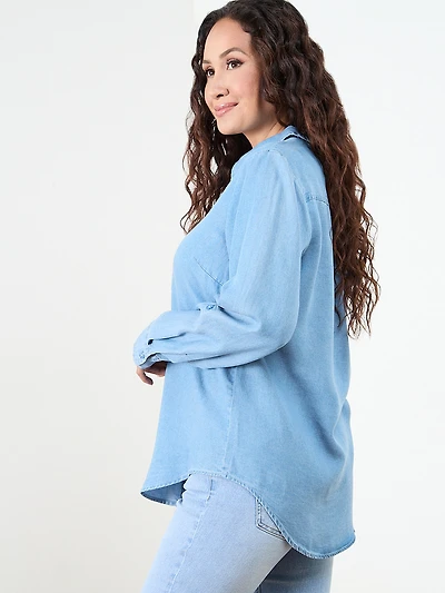 Petite Chambray Roll-Tab Blouse