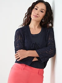 Petite Crochet Knit Tie Front Shrug