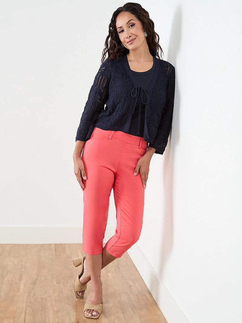 Petite Crochet Knit Tie Front Shrug