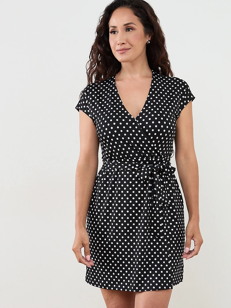 Petite Faux-Wrap Dress with Tie Belt