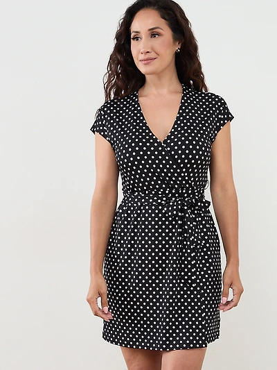 Petite Faux-Wrap Dress with Tie Belt