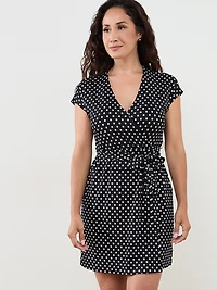 Petite Faux-Wrap Dress with Tie Belt
