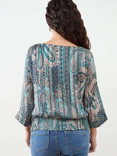 Petite Kimono Blouse with Smocked Hem