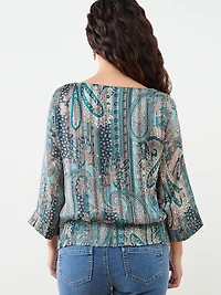 Petite Kimono Blouse with Smocked Hem