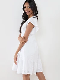 Petite Knit Eyelet Fit 'N Flare Dress