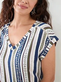 Petite Knit Shoulder Trim T-Shirt in Navy Stripe