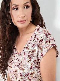 Petite Knit Shoulder Trim T-Shirt in Paisley