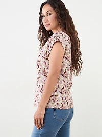 Petite Knit Shoulder Trim T-Shirt in Paisley